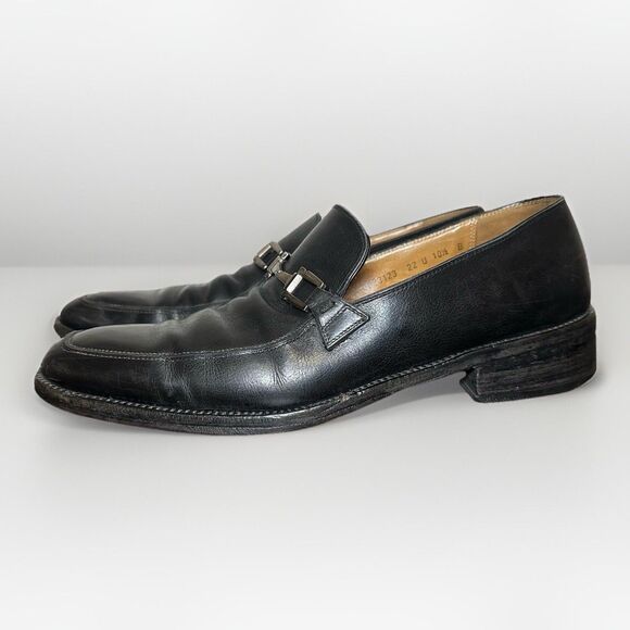 Salvatore Ferragamo Horsebit Black Leather‎ Slip On Loafers Men's SIZE 10.5B B - Picture 1 of 12